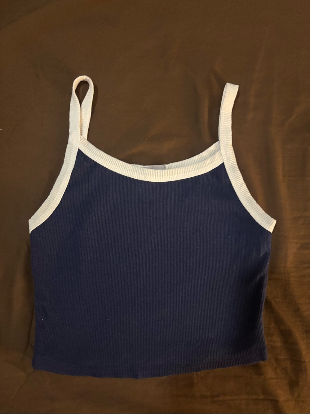Navy Ribbed Crop Tank with White Trim - Women